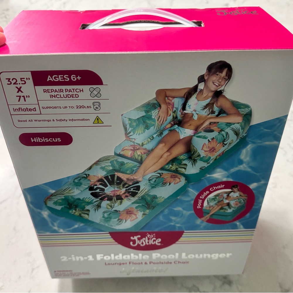 Justice 2 In 1 Foldable Pool Lounger And Chair Hibiscus 32.5" X 71" Pool - Picture 7 of 9